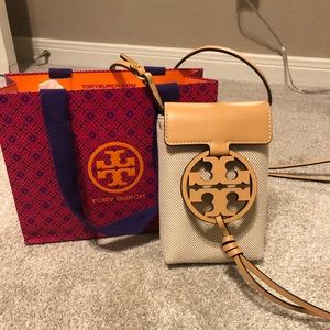 Tory Burch Miller Leather & Canvas Phone Crossbody